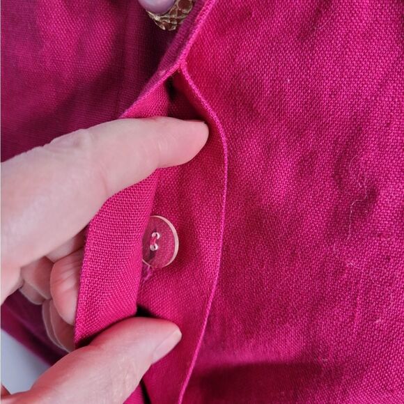 VINTAGE 90s dress linen magenta‎ pink criss-cross back S - Picture 8 of 12
